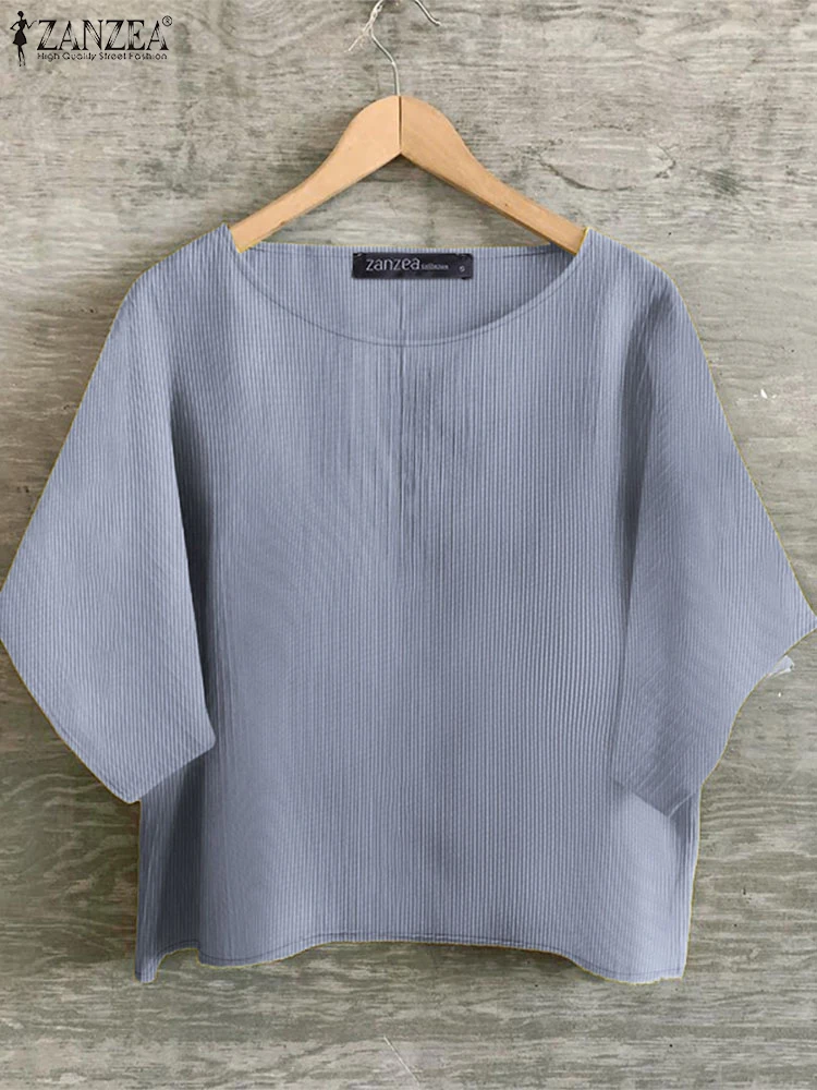 

ZANZEA Women Casual Loose Striped Blouses 2025 Summer O-Neck Half Sleeve Blusas Mujer Leisure Comfort Commute Work Smock Tops