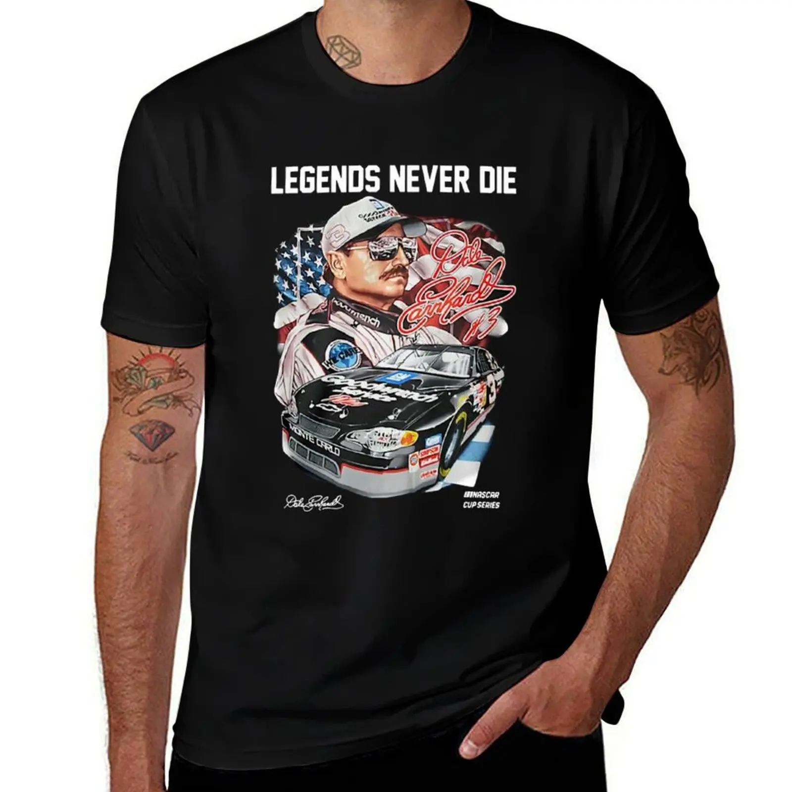 

Legend Never Die Dale Earnhardt Signature T-Shirt man t shirt designer t shirts for man pack cotton T-Shirt