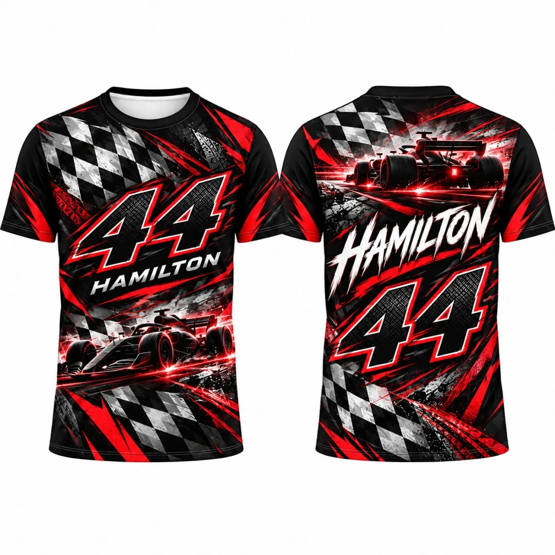 Hamilton #44 Racing T-Shirt Unisex Quick Dry Fan Short Sleeve Tee Checkered Flag Motorsport Streetwear Tops Mens T shirt ﻿
