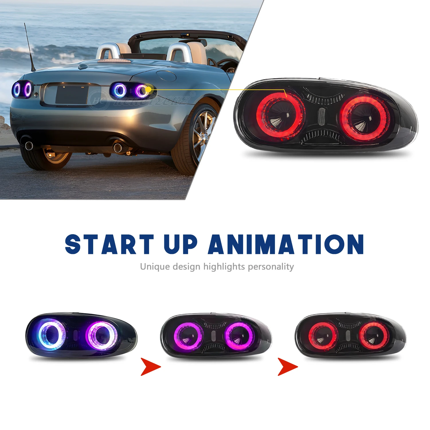 HCMOTIONZ LED RGB Rückleuchten für Mazda MX-5 NC 2008–2015 DRL Start-up-Animation Plug-and-Play-Auto-Rückleuchten-Baugruppe