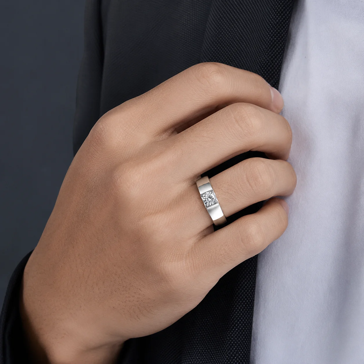LongZhe Moissanite Ring for Men Rings for Men 925 Sterling Silver Adjustable Open Ring 1CT 6.5mm Fine Jewelry Gift
