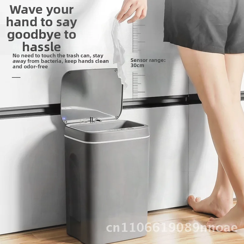 

Automatic Smart Sensor Trash Can Inductive Open-Close Anti-Odor Plastic 12L Capacity Long Cylindrical Dark Gray/White for Home