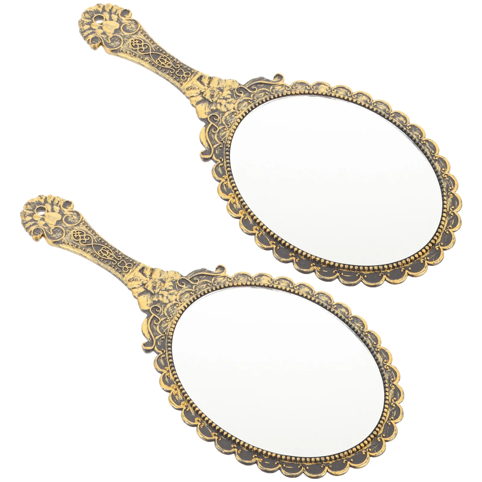 2Pcs Vintage Makeup Mirror Handheld Mirror Portable Lightweight Retro for Home Travel Bronze