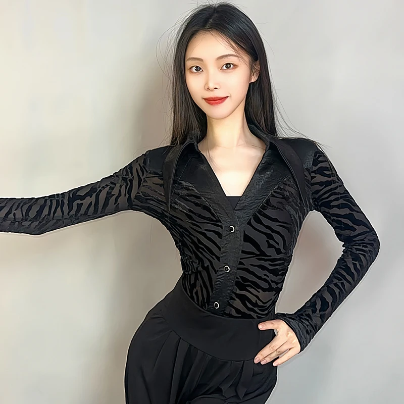 

Одежда для латинских танцев 2025 для женщин, боди с длинными рукавами, платье для самбы, чачи, танго, Audlt, одежда для латинских выступлений XH3712