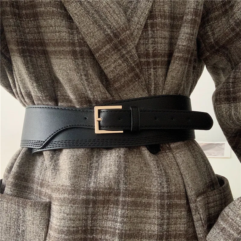 New Fashion Belts For Women PU Leather Gold Square Pin Buckle Cummerbunds HOT Body Corset Cummerbund Female Wide Soft Waistbands