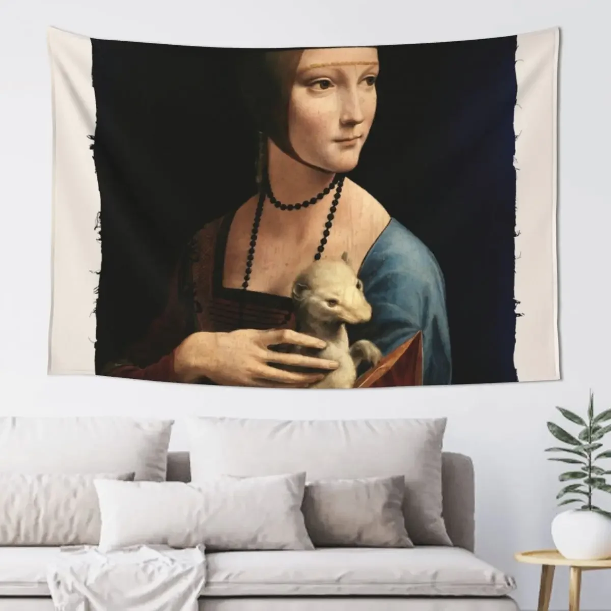 Lady with an Ermine - Leonardo da Vinci's Classic Painting Tapestry Japanese Room Decor Room Decor Tapestry