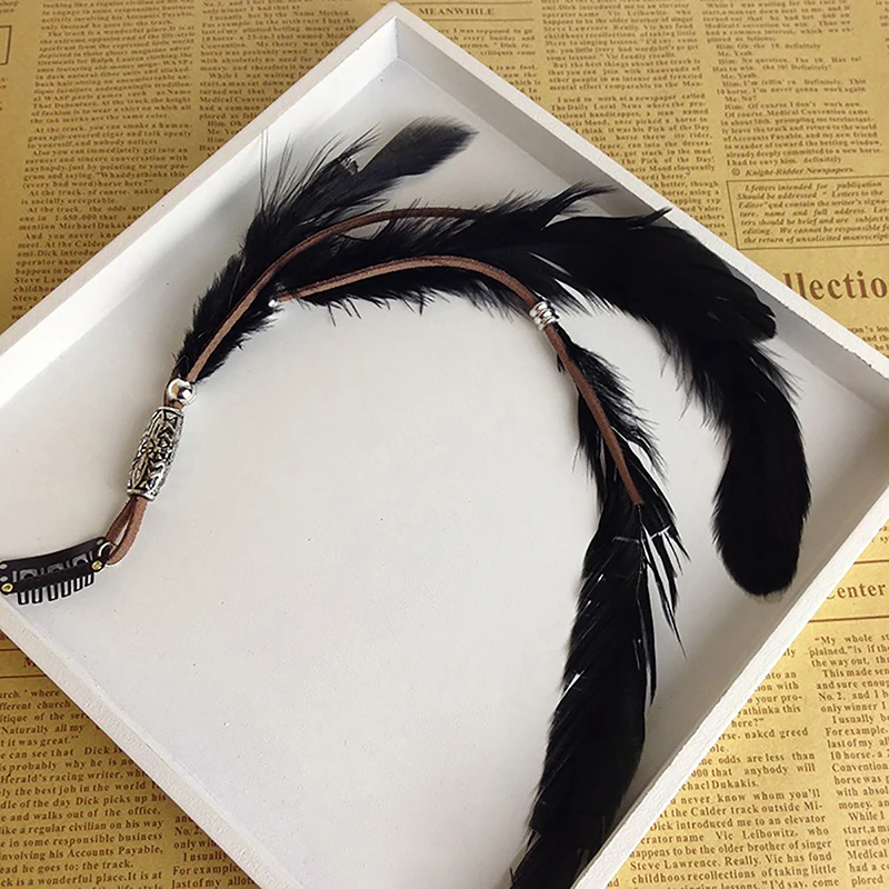 Feather Hair Clip Leather Natural Feather Hair Clip Headwear Retro Feather Hair Accessory Indian Chicken Hair Clip Ethnic Style