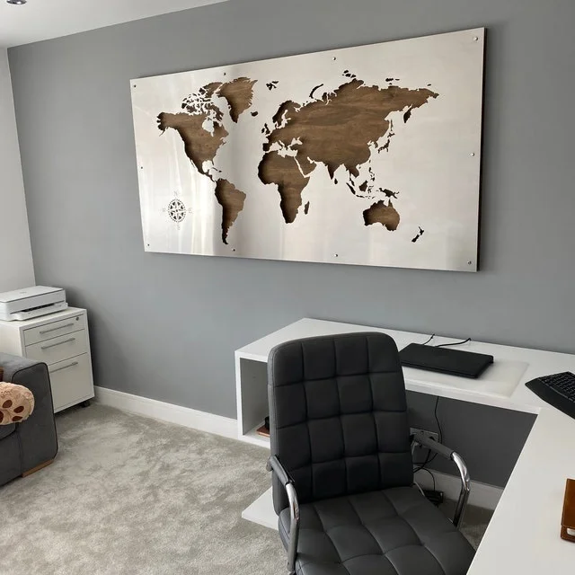 Wooden Crafts Handmade Wood World Map Wooden Laser Engraved Hollow Out Custom Sign Metal Wall Decoration Map of the World