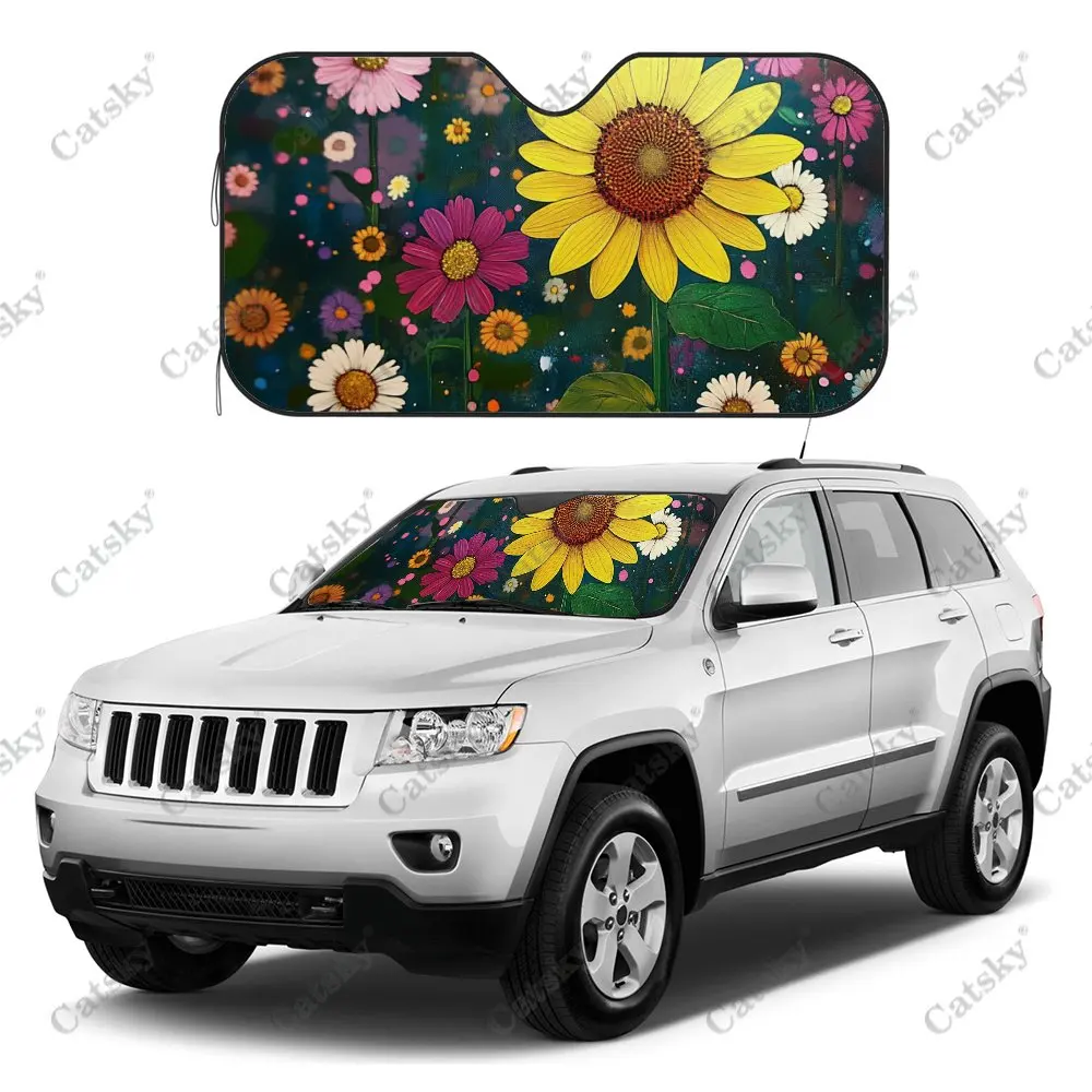 Sunflower Beautiful Car Windshield Sunshade, Auto Accessories Front Windshield Sun Shade Blocks Uv Rays Sun Visor Protector