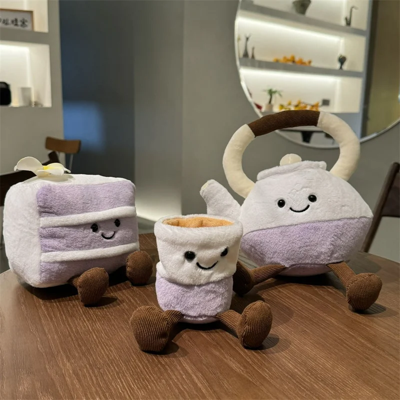 

Kawaii мультяшный чайный сервиз, плюшевая кукла, милый чайник, чашка, торт, мягкие игрушки, мягкий игровой домик, чайный сервиз, плюшевые забавные рождественские подарки, домашний декор