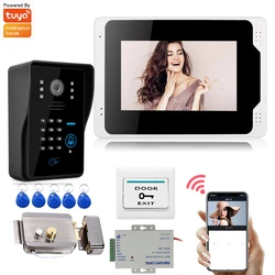 Tuya Smart Home Video Intercom System 7 Inches Touch Screen WiFi Door Entry Phone Access with 1080P  Wired Doorbell Camera