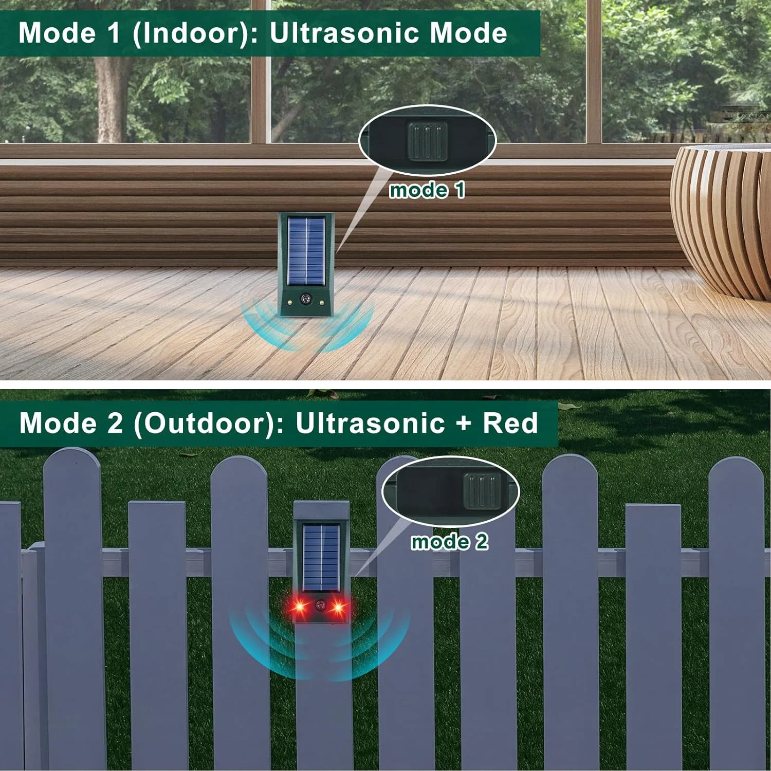 Solarbetriebener Ultraschall-Tiervertreiber für den Außenbereich mit Blitzlicht, wasserdichter Mäusevertreiber für Garten und Hof zur Schädlingsbekämpfung – Detail 2