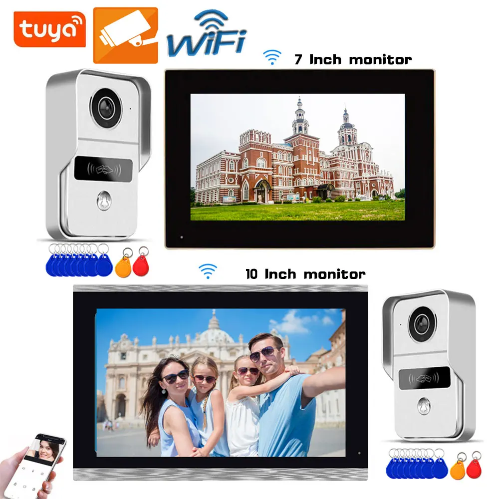 TUYA 1080P 7 Inch 10 Color Touch Screen Wireless Wifi Video Doorbell Smart APP Home Intercom Kit for RFID Access Control System