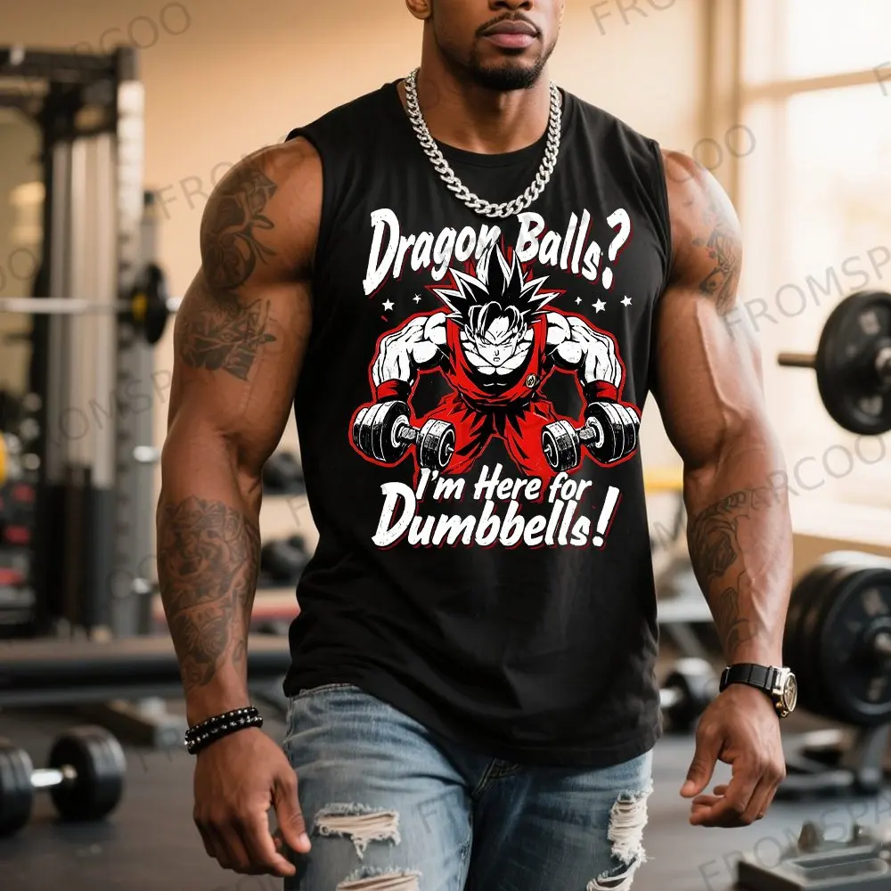 Dragon Ball Anime Goku Peripheral Printed Pure Cotton Tank Top 2025 Gym Sportswear Casual Men Loose Summer Fashion Vest Top view 2