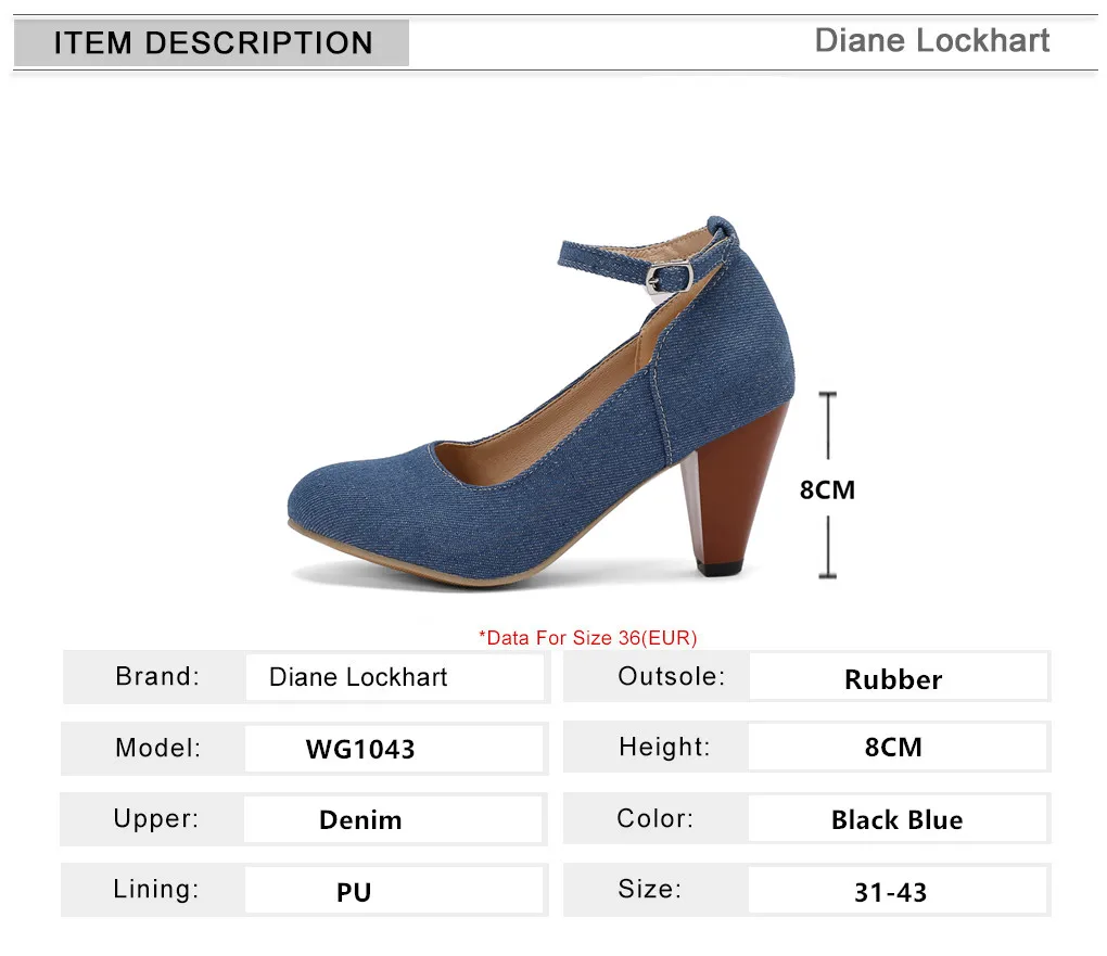 2024 Spring Summer Women\'s High Heel Shoes Denim Pumps T-Buckle Fashion Ladies Spike Heels High Heels for Office Party Banquet