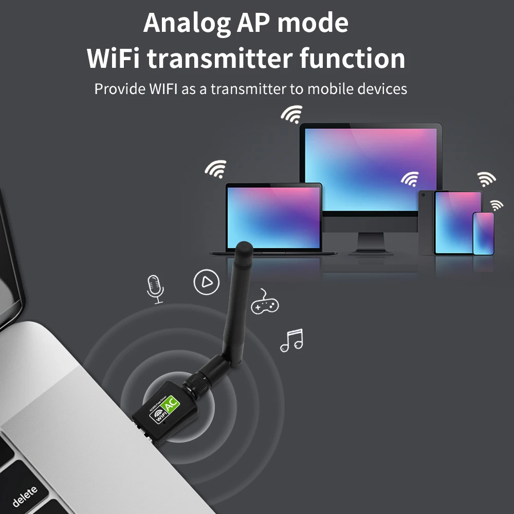 TISHRIC-adaptador Wifi Usb de doble banda, tarjeta de red Wifi de 600Mbps, 5Ghz y 2,4 GHz, para PC, portátil, antena, receptor Ethernet USB