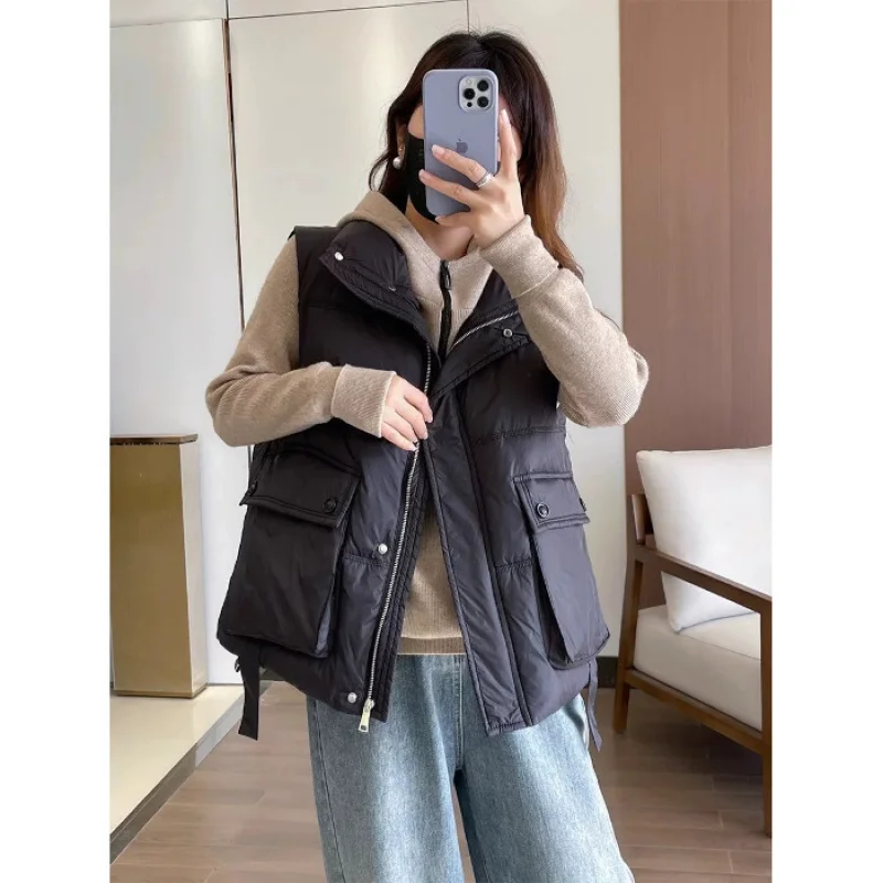 

Женский хлопковый осенне-зимний новый корейский стиль, свободный теплый жилет с большим карманом, верхняя одежда