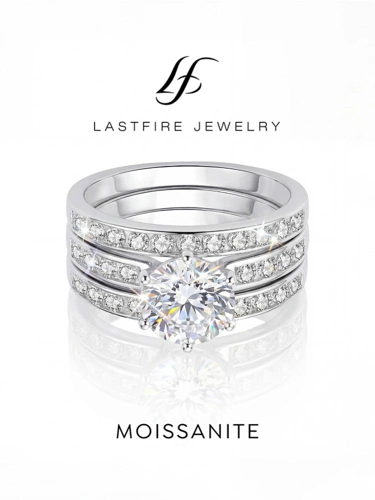 

Набор колец с настоящим сертифицированным муассанитом 2 карата для женщин, подарок, из настоящего серебра 925 пробы, горячая распродажа, свадебные ювелирные украшения