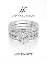 Real 2CT Glittering Certified Moissanite Diamond Ring Set For Women Gift Real 925 Sterling Silver Hot Sale Wedding Fine Jewelry