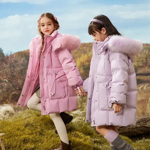 어린이 겨울 따뜻한 화이트 오리 다운 재킷, 두꺼운 후드 코트, 아기 소녀 옷, 소년 의류, 어린이 파카, 리얼 퍼 스노우 수트, 신제품