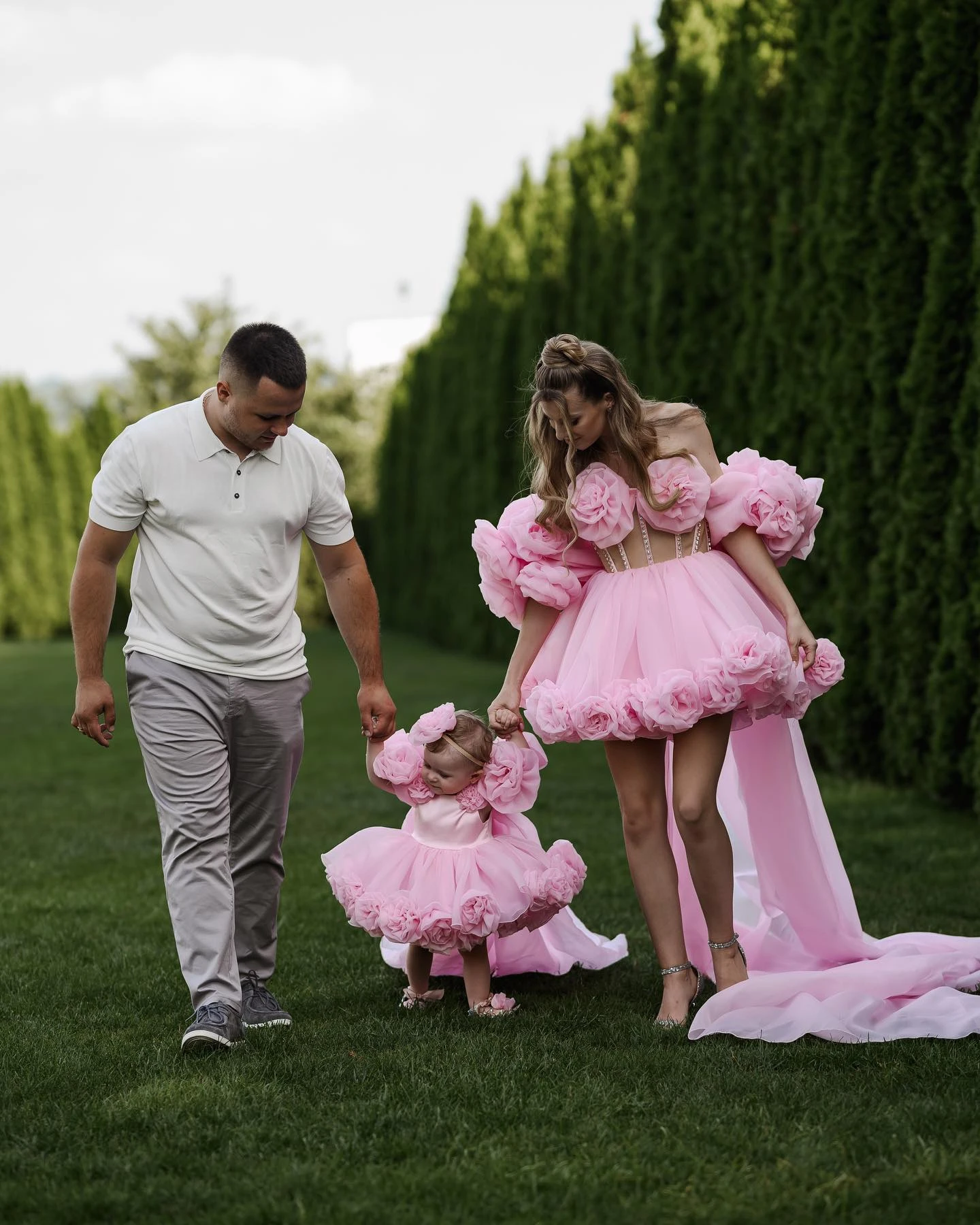 Luxe 3D Bloem Moeder En Dochter Bijpassende Avondjurken Voor Fotoshoot 2025, Verjaardagsfeestje Mama En Ik Tule Jurken