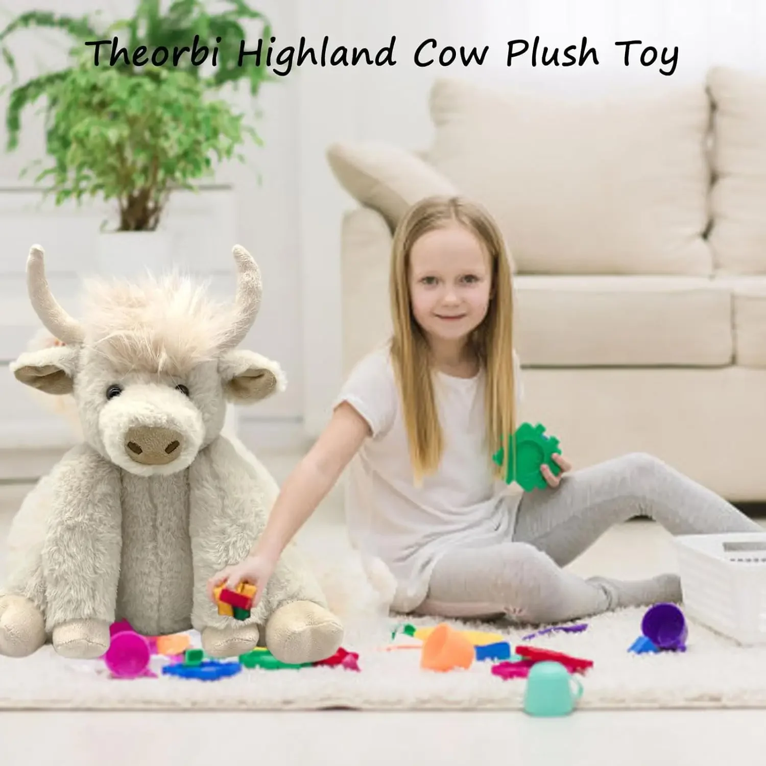 Highland Cow Plüschtier, Vianys Scottish Highland Cow Plüschtier, Cow Stuffed Plüschtier Gelenke können bewegen, Geburtstagsgeschenke