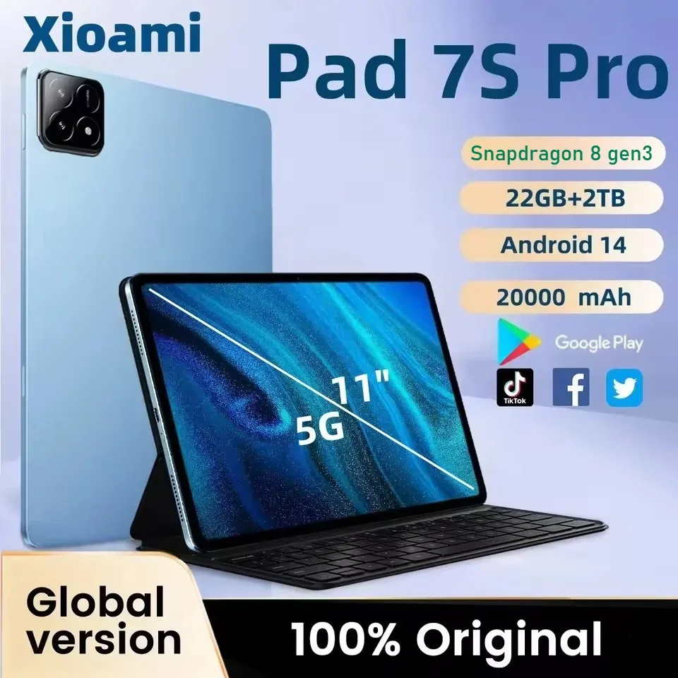 

Оригинальный планшет Pad 7s Pro, 11 дюймов, Android 14 Tab, 5G, Dual SIM, 22 ГБ + 2 ТБ, 20000 мАч, WIFI HD-экран, детские планшеты, детский планшетный ПК