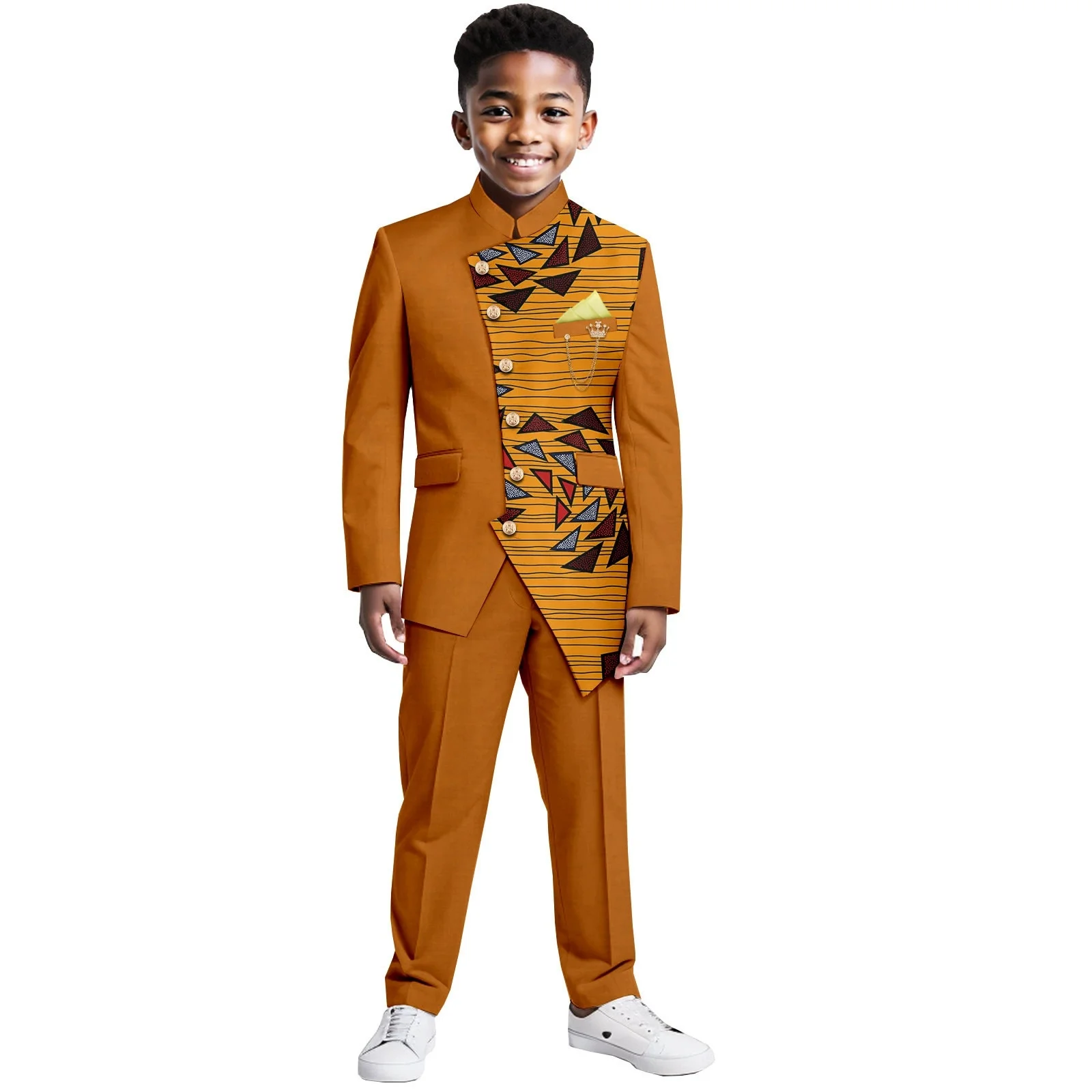African Clothes for Kids Formal Suits Boys Outfits Blazer Dashiki Print Top and Pant Sets Bazin Riche Children Outwear