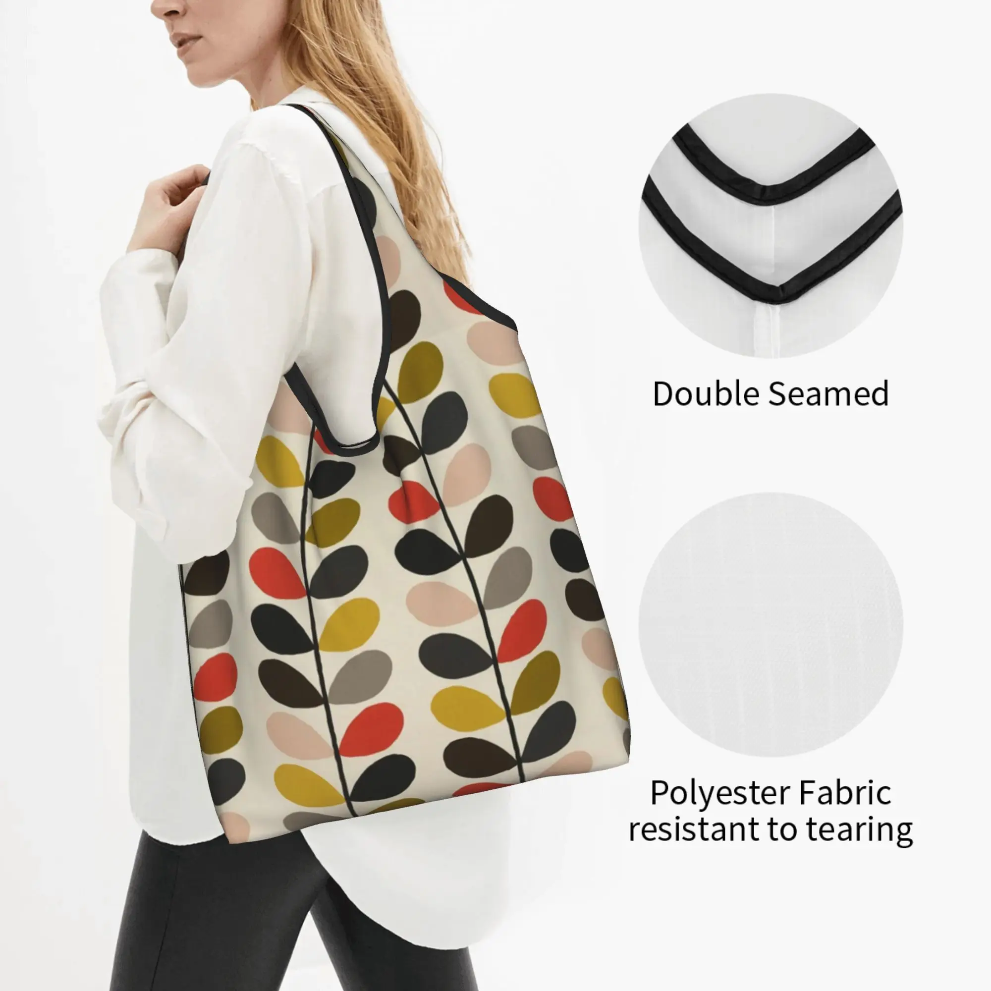 Cute Printed Orla Kiely Multi Stem Shopping Tote Bag Portable Shopper Shoulder Flowers Floral Abstract Handbag