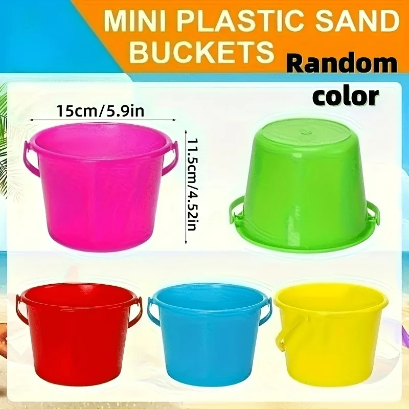 12pcs Mini Plastic Beach Bucket Set with Handles Assorted Colors Durable Lightweight for Beach Parties Activities Beach Buckets