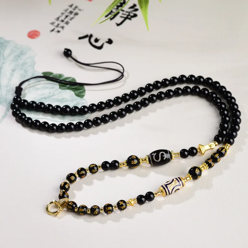 Obsidian hand-woven pendant lanyard can be hung thangka men and women ethnic style retro versatile adjustable necklace rope