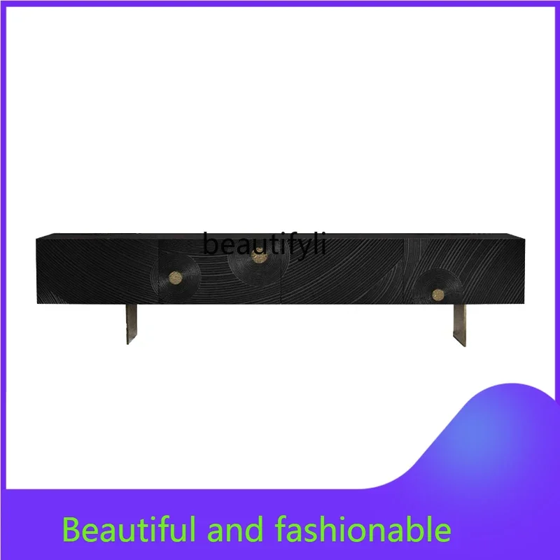 

xzRetro style industrial style light luxury, solid wood, carved TV, storage side cabinet