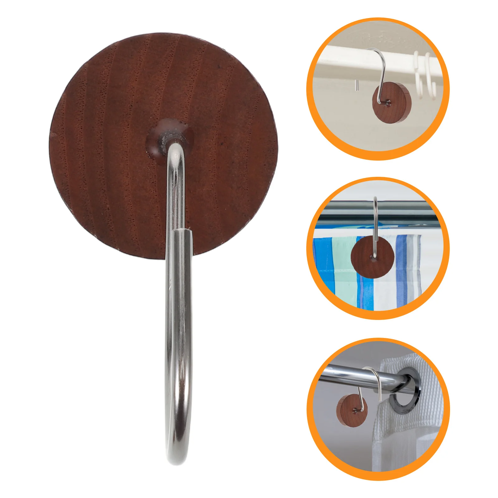 

12Pcs Rustic Wood Shower Curtain Hooks Decorative Curtain Rings Metal Bathroom Rod Holders Brown Decorative Bathroom Rings