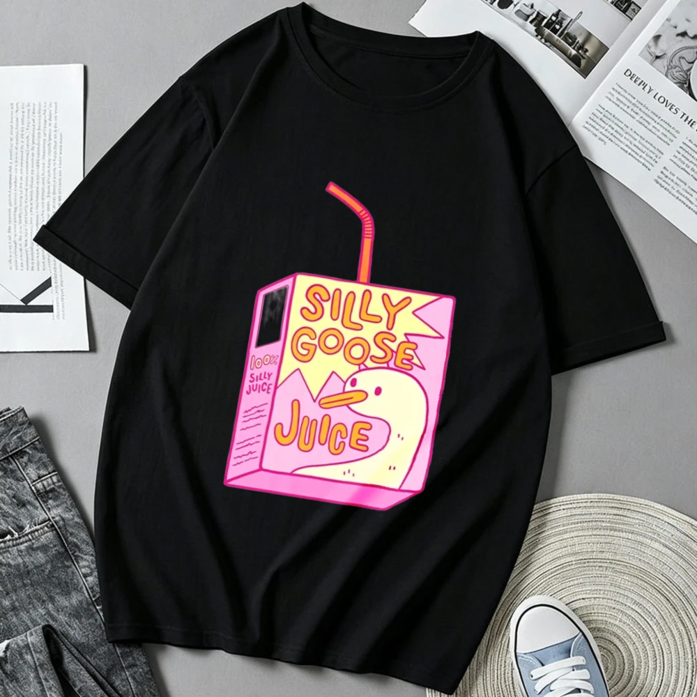 Silly Goose Juice Box T Shirt Men Women Cute Cartoon Duck Graphic Tee Casual Short Sleeve Tops Funny Goose Drink Box Print Y2K