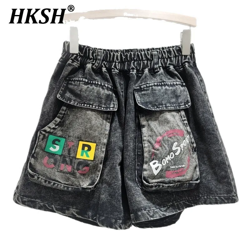 

HKSH Summer New Women Punk Chic Capris Fashion Brand High Street Ins Jeans Personalized Pockets Worn Trendy Denim Shorts HK4950