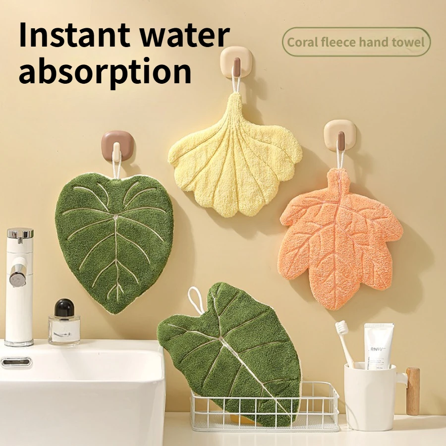

Household Maple Leaf Hand Wipes Multi Functional Thick Absorbent Wipes Kitchen and Bathroom Hooks Coral Velvet Handkerchiefs