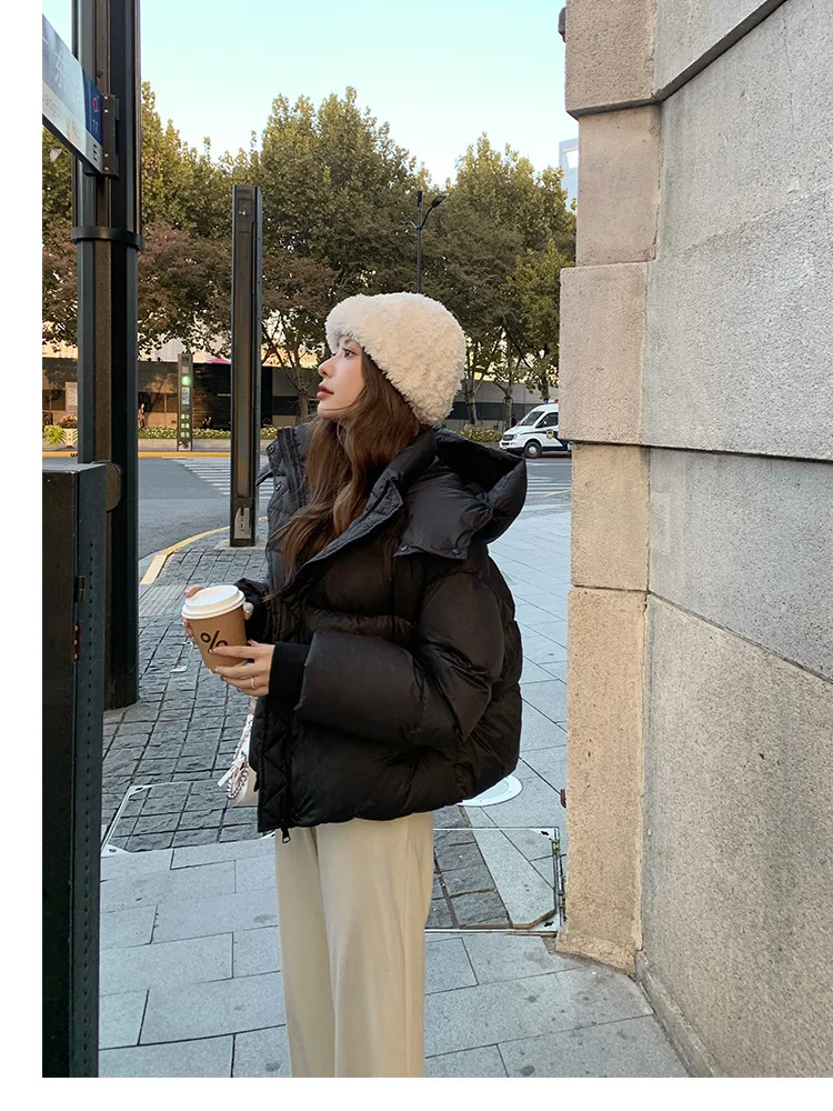 2026 New Women's Winter Short Hooded Puffer Jacket Korean Loose Thick Padded Jackets Female Lightweight Warm Solid Padded Parkas