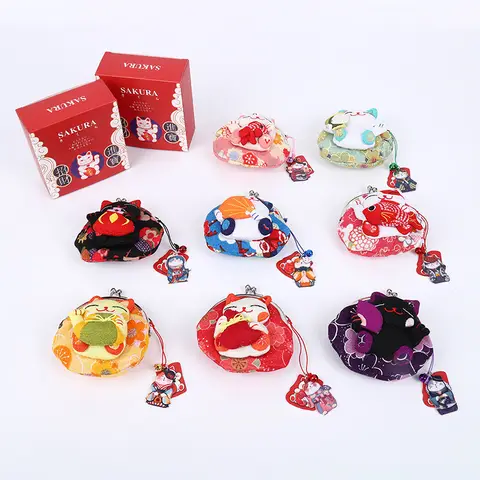 Adorable Kids' Wallet - Handmade Japanese Maneki-neko Coin Purse, Cute Canvas Wallet for Girls, Birthday Gift