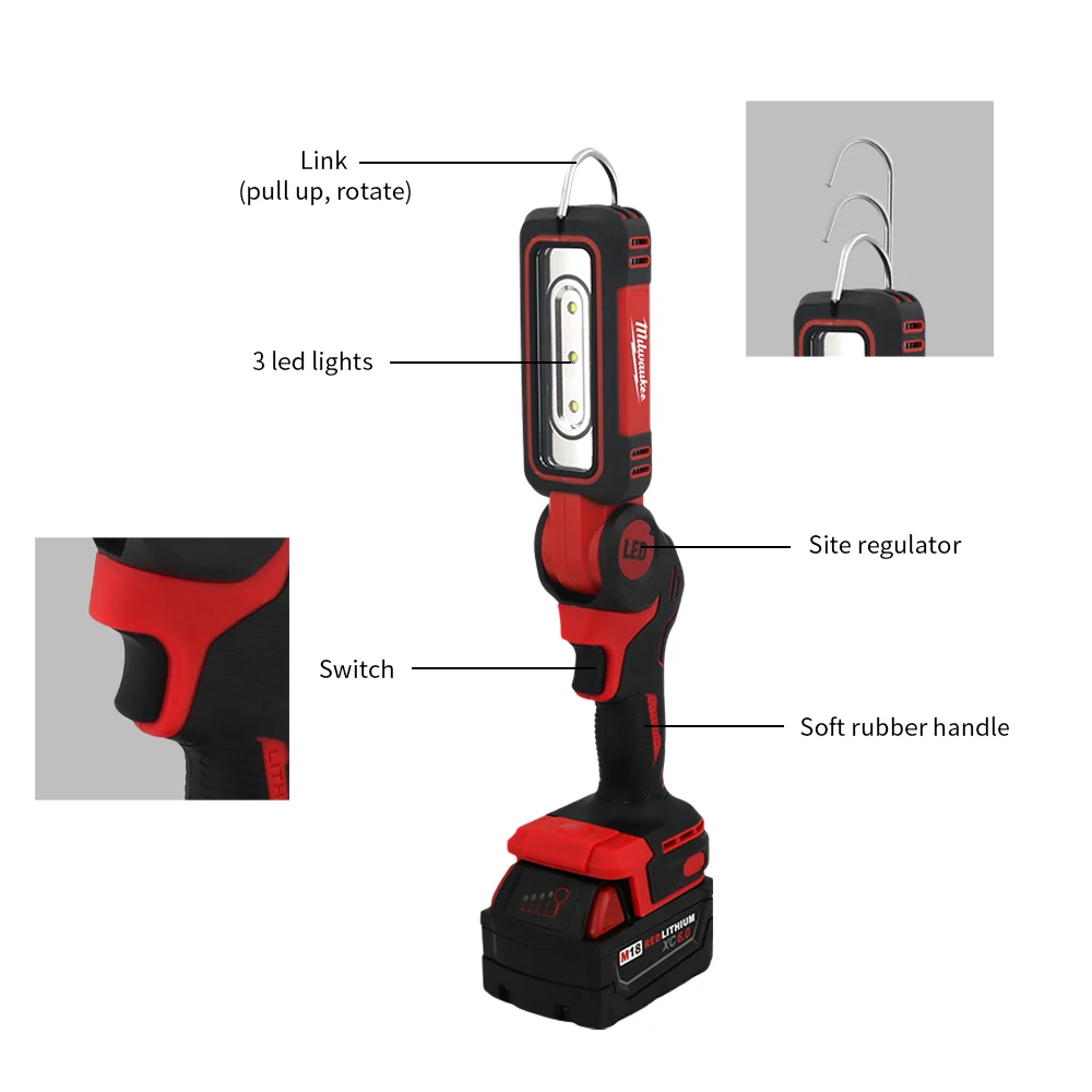 Milwaukee Lithium Battery 20V M18 Super Bright 90 Degree Rotation Jobsite Light Portable Handheld Flashlight  LED Work Light