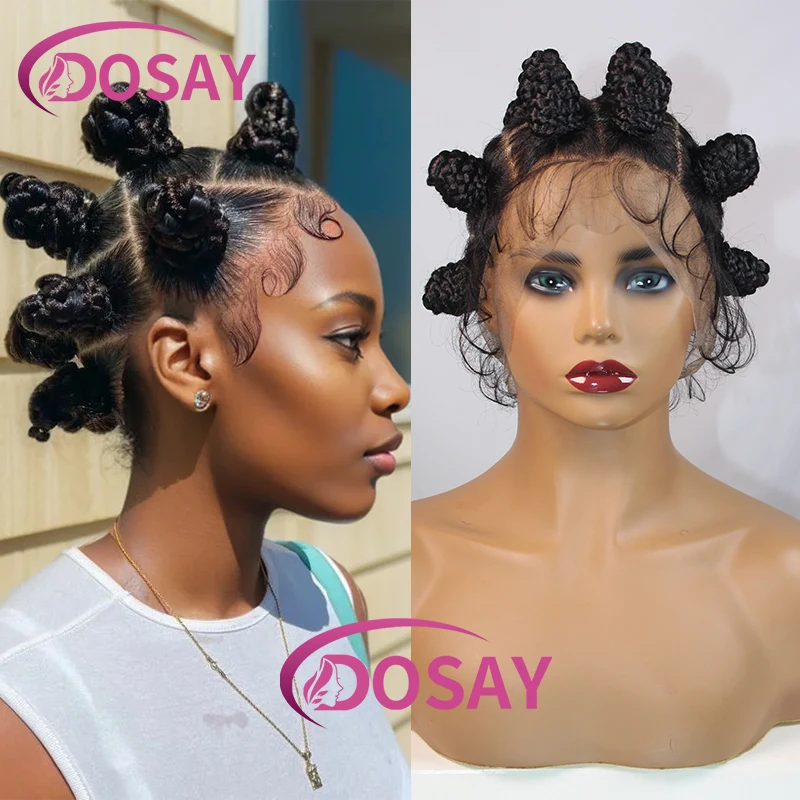 

Synthetic Bantu Knots Braid Wig For Black Women Full Lace Heat Resistant Crochet Box Braids Wig 16" Knotless Cornrow Braided Wig