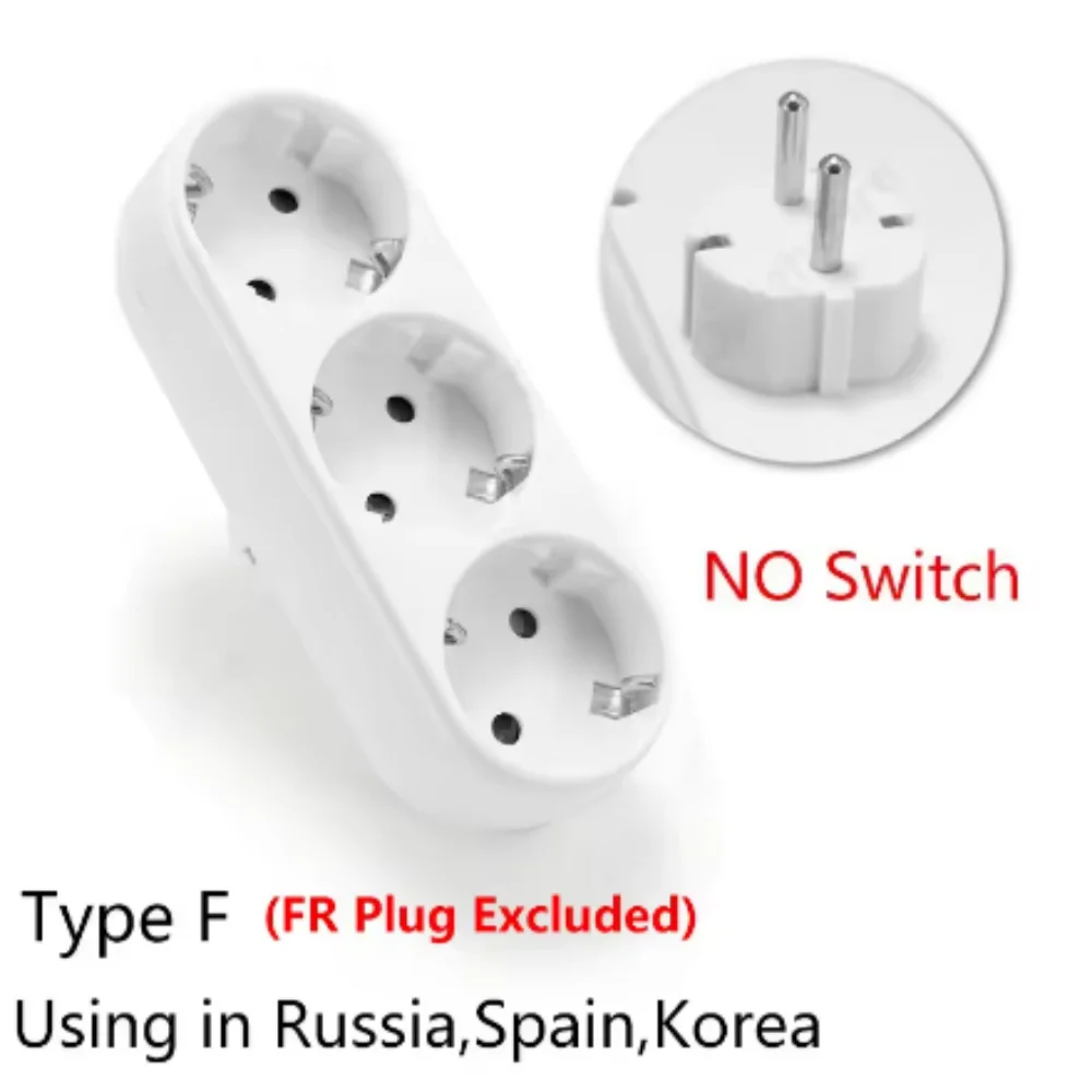 EU 3-Way Power Strip Adapter European Standard 16A 250V Multi Plug Outlet Wall Extender for Home Office