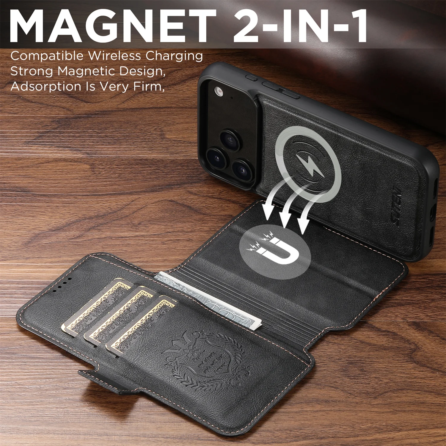 

SUTENI 2 in 1 Detachable Magnetic Leather Case for iPhone 17 Pro Max 12 13 Pro 14 15 16 Plus 17 Air Wireless Charging Flip Cover