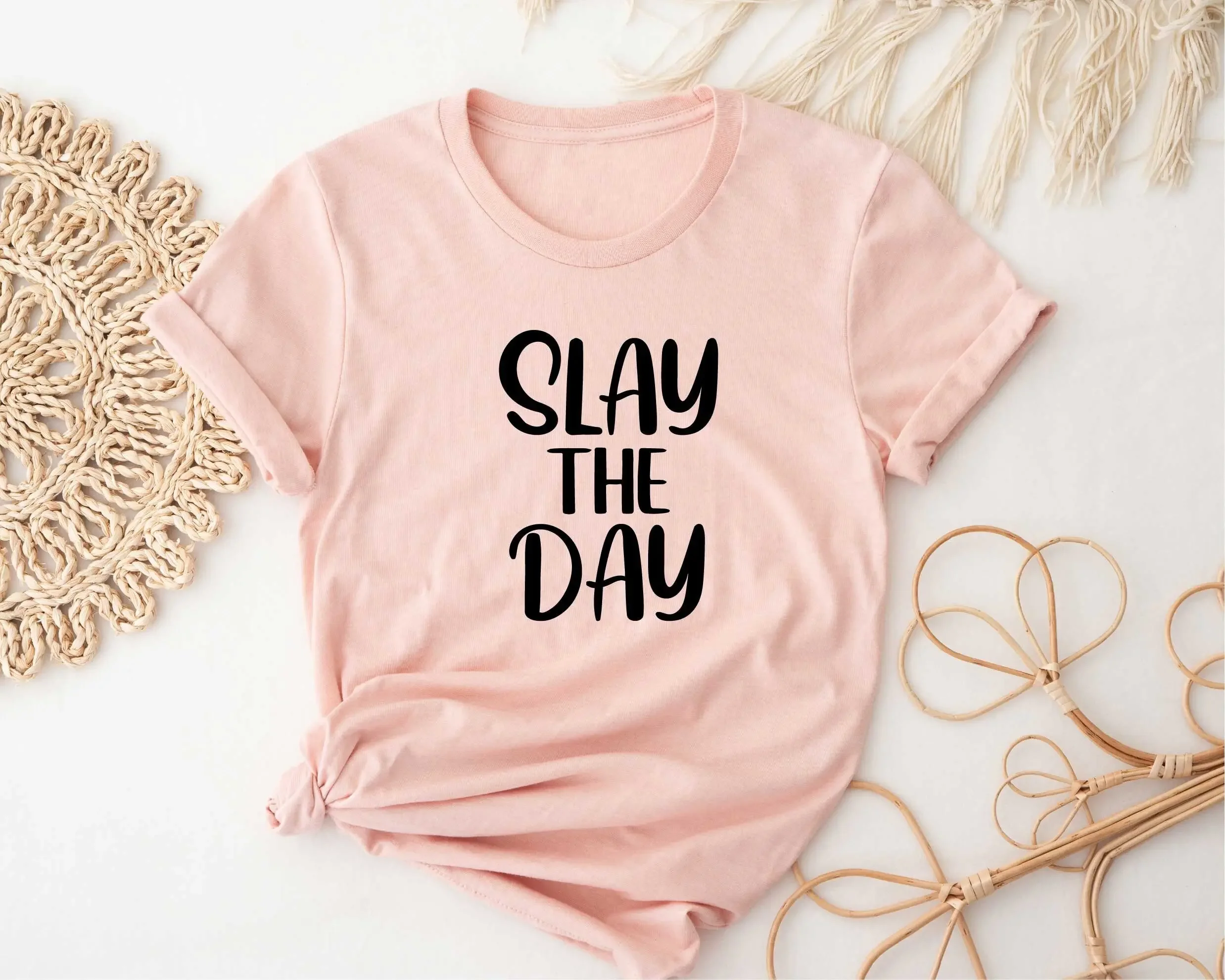 Slay The Day T Shirt Inspirational Quotes Positive Saying Vibes Motivational Inspire