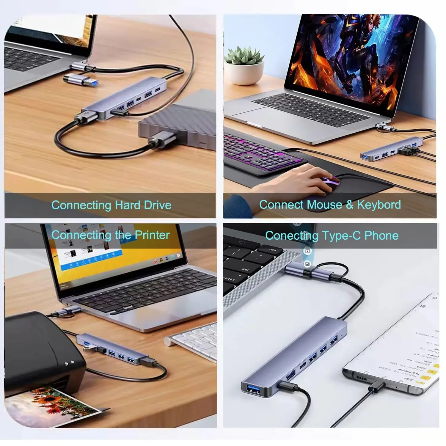 Rozgałęźnik USB typu C na stację dokującą HDMI 4K Thunderbolt 3, adapter do laptopa z PD SD TF RJ45 do Macbooka Air M1 iPad Pro