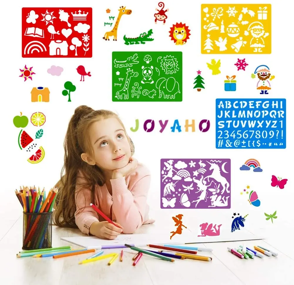 20pcs Drawing Stencils Set for Kids, 300+ Patterns Plastic Painting Stencil Kit Drawing Templates for Girls Boys Craft Gifts