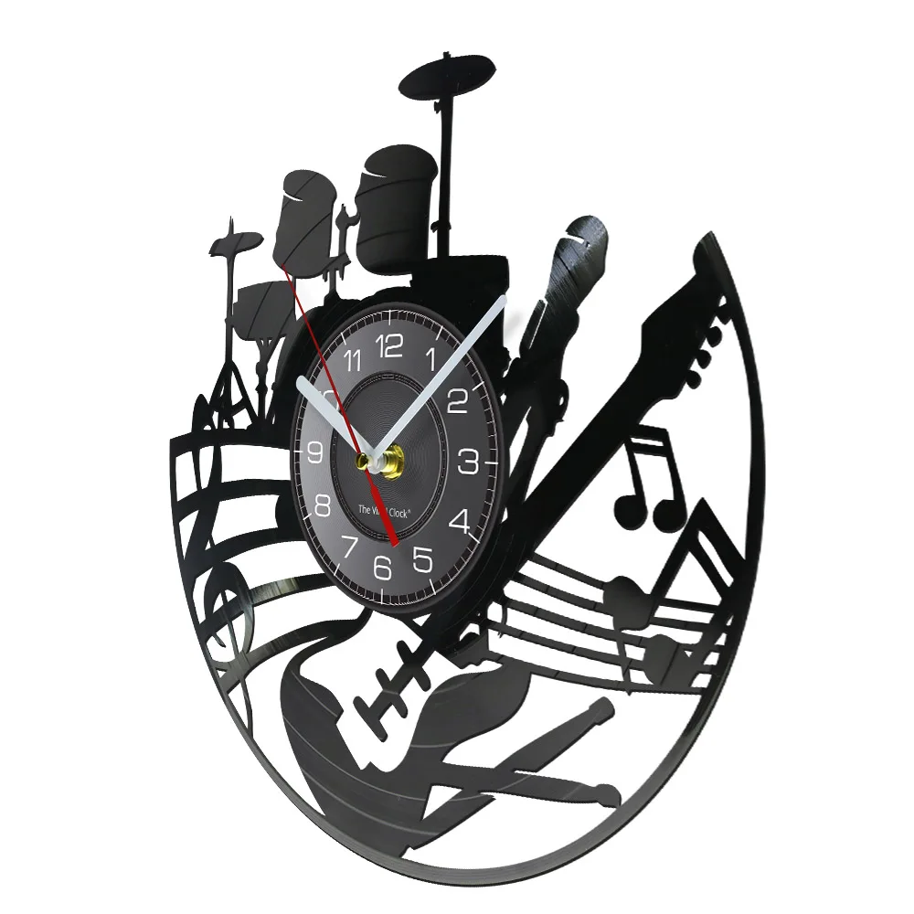 Guitar and Drum Kits Wall Clock Guitar Player Music Vinyl Record Clock Rock Music Instrument Guitar Wall Art Rock n Rock Gift