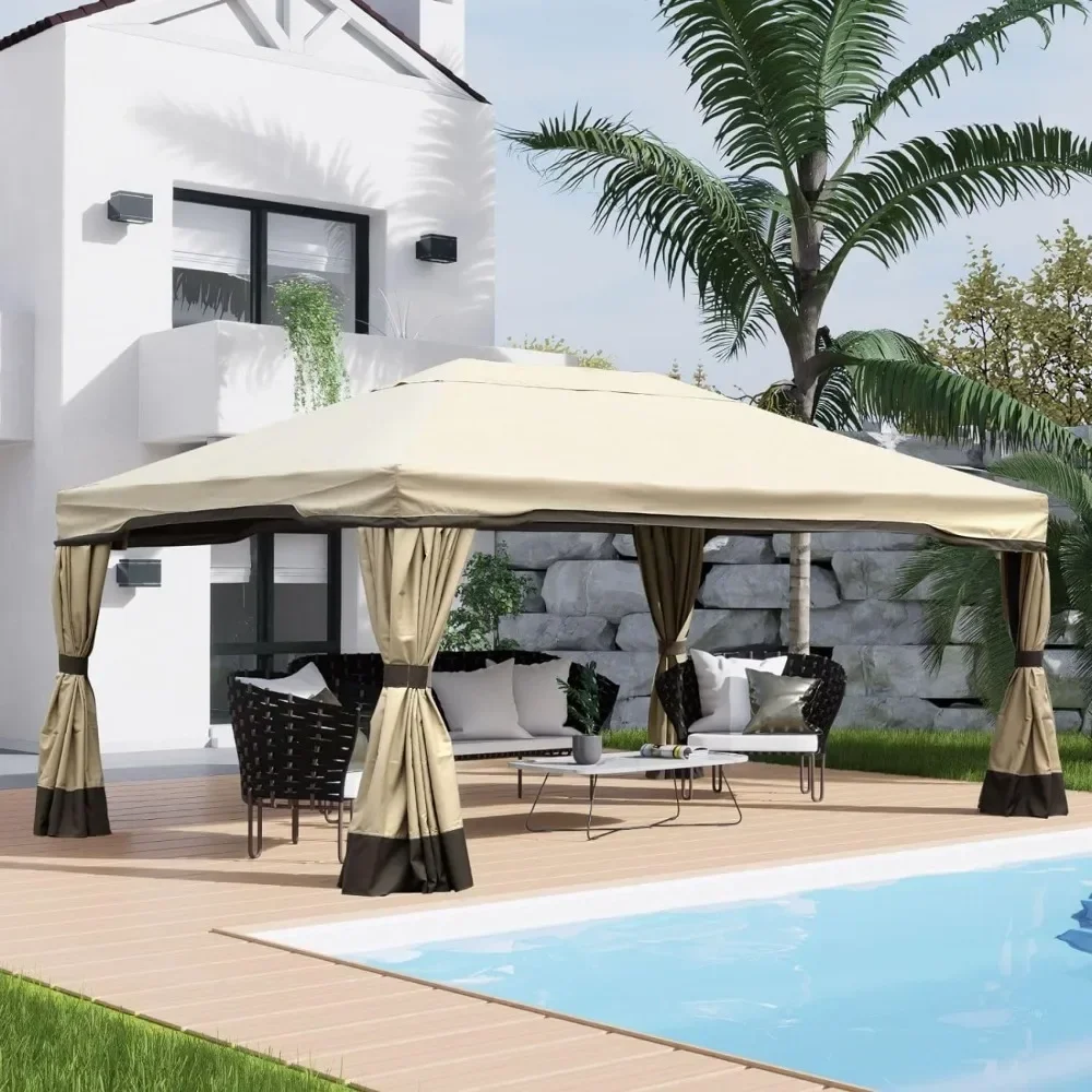 12x16 Ft. Outdoor Aluminum Gazebo with Privacy Curtains and Netting, with Privacy Curtains and Netting, Canopy Shelter