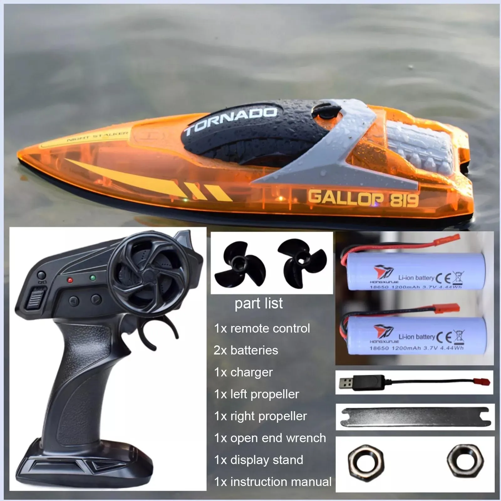 HJ819 Barco de alta velocidad con control remoto, modelo recargable, diseño impermeable, barco de juguete para niños con luces LED + doble eléctrico