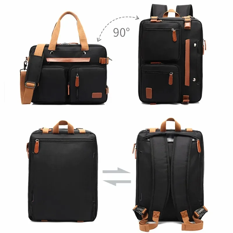 15/17In Convertible Laptop Backpack Messenger Bag Nylon Waterproof Portable Handbag Business Briefcase Student Backpack for Men