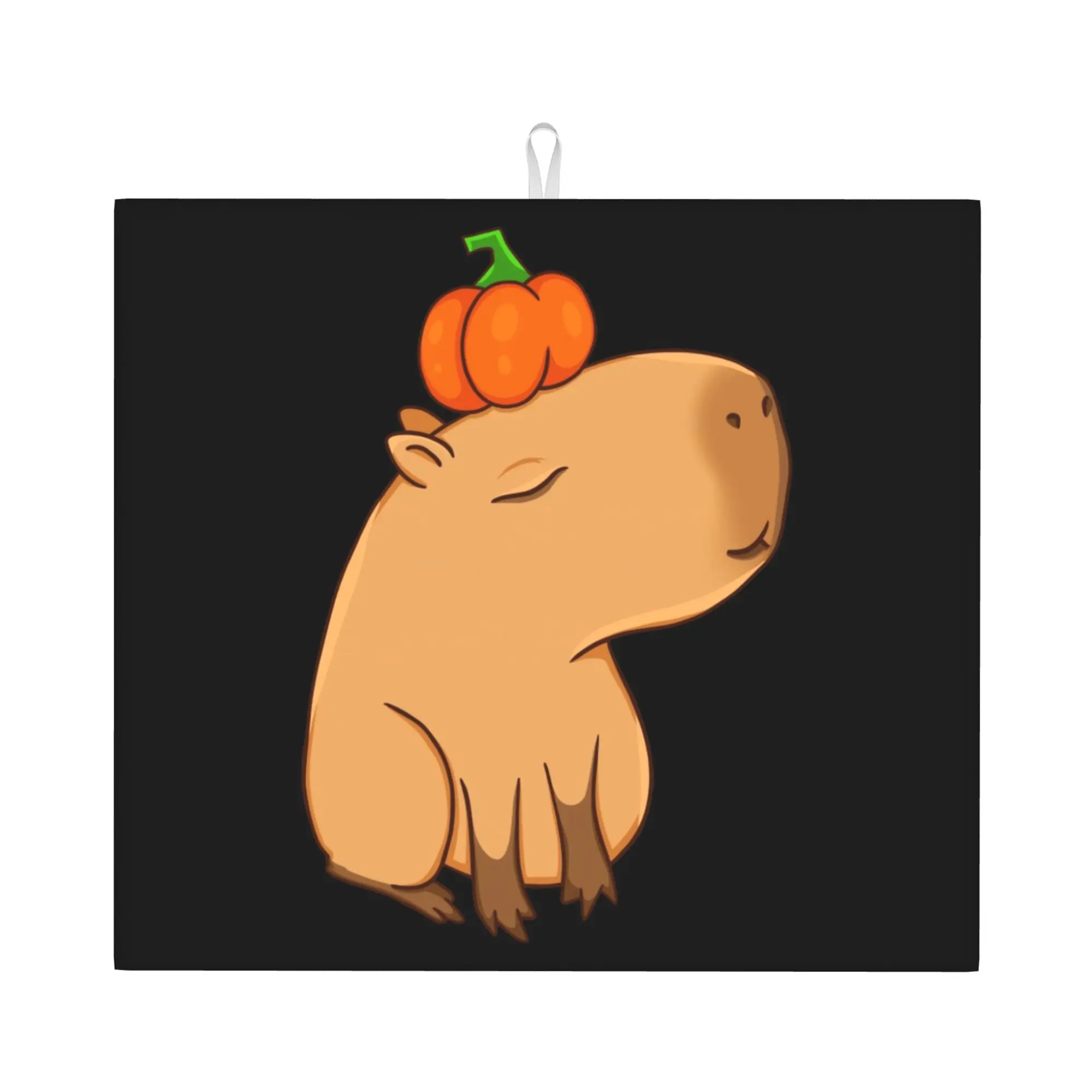 Drying Mat For Kitchen Capybara With A Pumpkin Water Absorbent Waterproof Reusable  On Slip Kitchen Counter Protector Mat